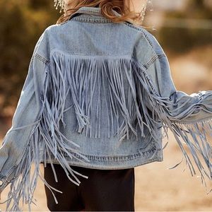 **SOLD** LE LIS Desert Palm Fringe Denim Jacket - NWT - Size L